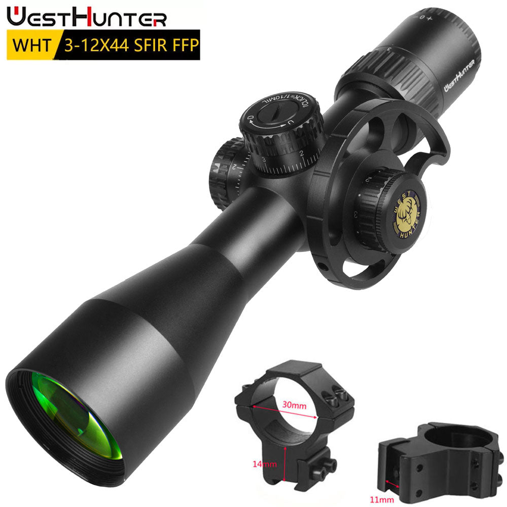 Luneta compacta WESTHUNTER WHT 3-12X44 SFIR FFP (primeiro plano focal).