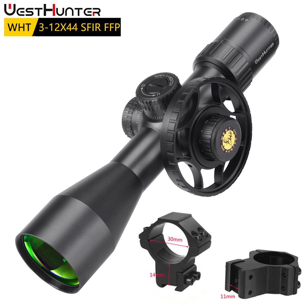 Luneta compacta WESTHUNTER WHT 3-12X44 SFIR FFP (primeiro plano focal).