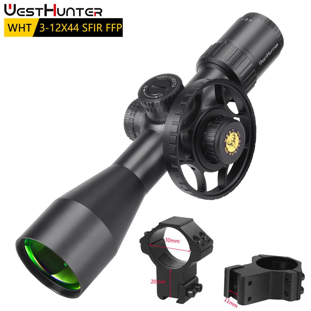 Luneta compacta WESTHUNTER WHT 3-12X44 SFIR FFP (primeiro plano focal).