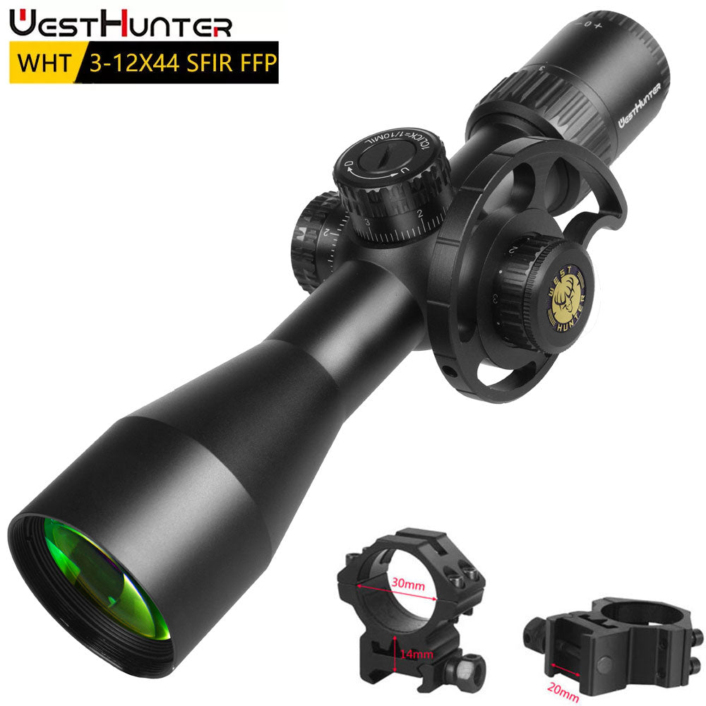 Luneta compacta WESTHUNTER WHT 3-12X44 SFIR FFP (primeiro plano focal). 