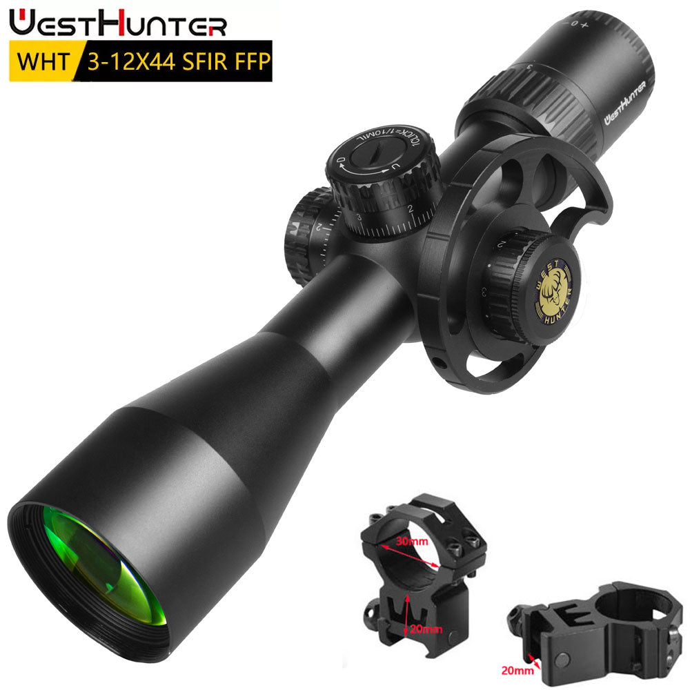 Luneta compacta WESTHUNTER WHT 3-12X44 SFIR FFP (primeiro plano focal). 